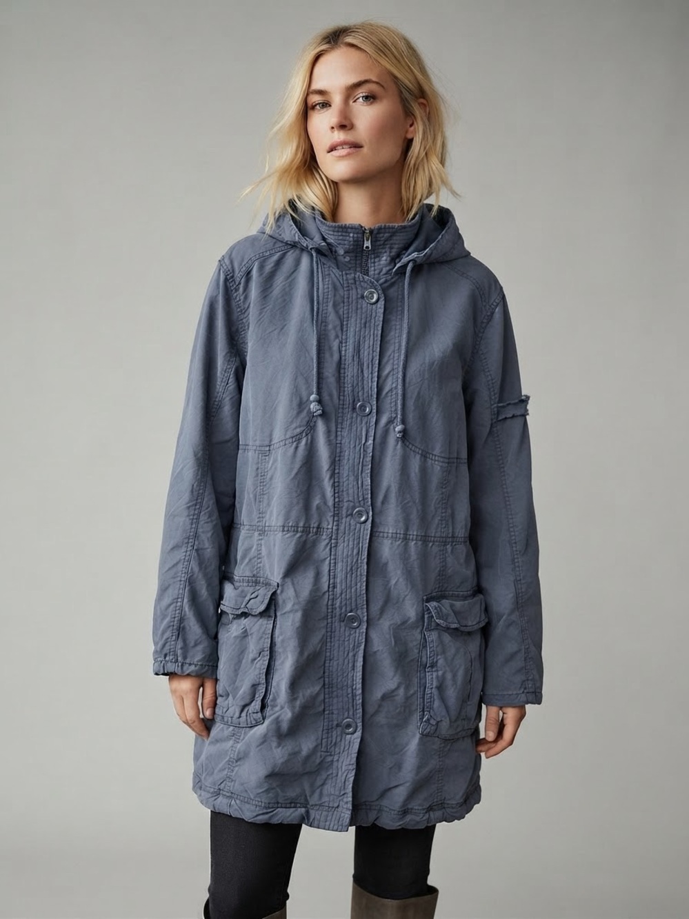 Ulla Popken Slate Blue Hooded Utility Anorak Jacket Plus Size 28/30